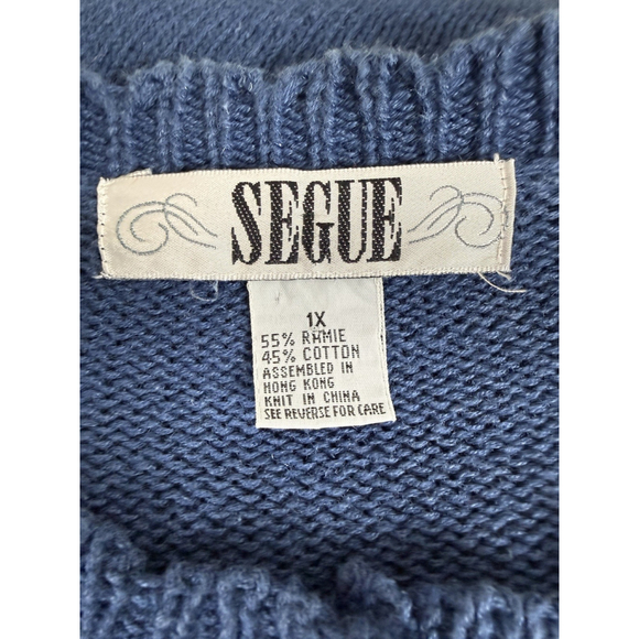 Segue Vintage Blue Floral Embroidered Button-Up Cardigan Sweater Size 1X - Picture 9 of 9